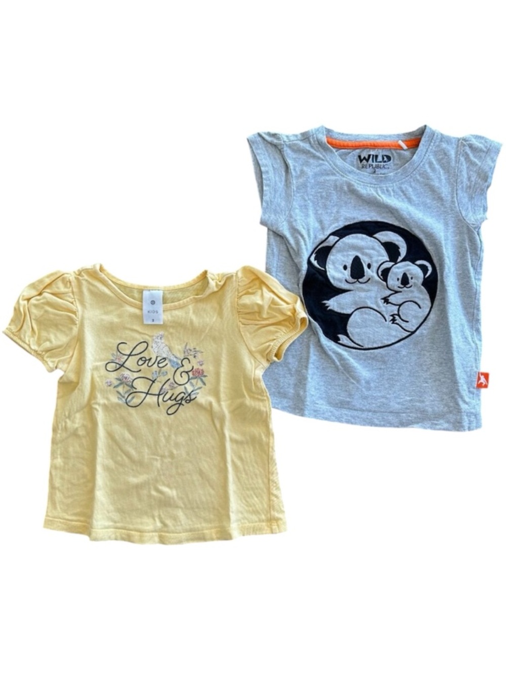Bundle of Cute Girls Cotton Animal T-Shirts Yellow Gray Size 2